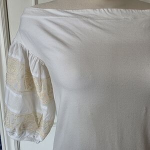 Free People Rock With It  off the shoulder top Ivory - Size LG - Boho Embroidery